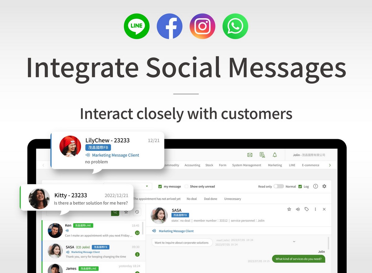 scrm,social crm,Integrate online messages, online messaging, social messaging, customer messaging, message management,CRM